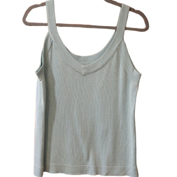 Barry Bricken Blue Knit Tank Top Vintage 100% Silk LG - Picture 1 of 7
